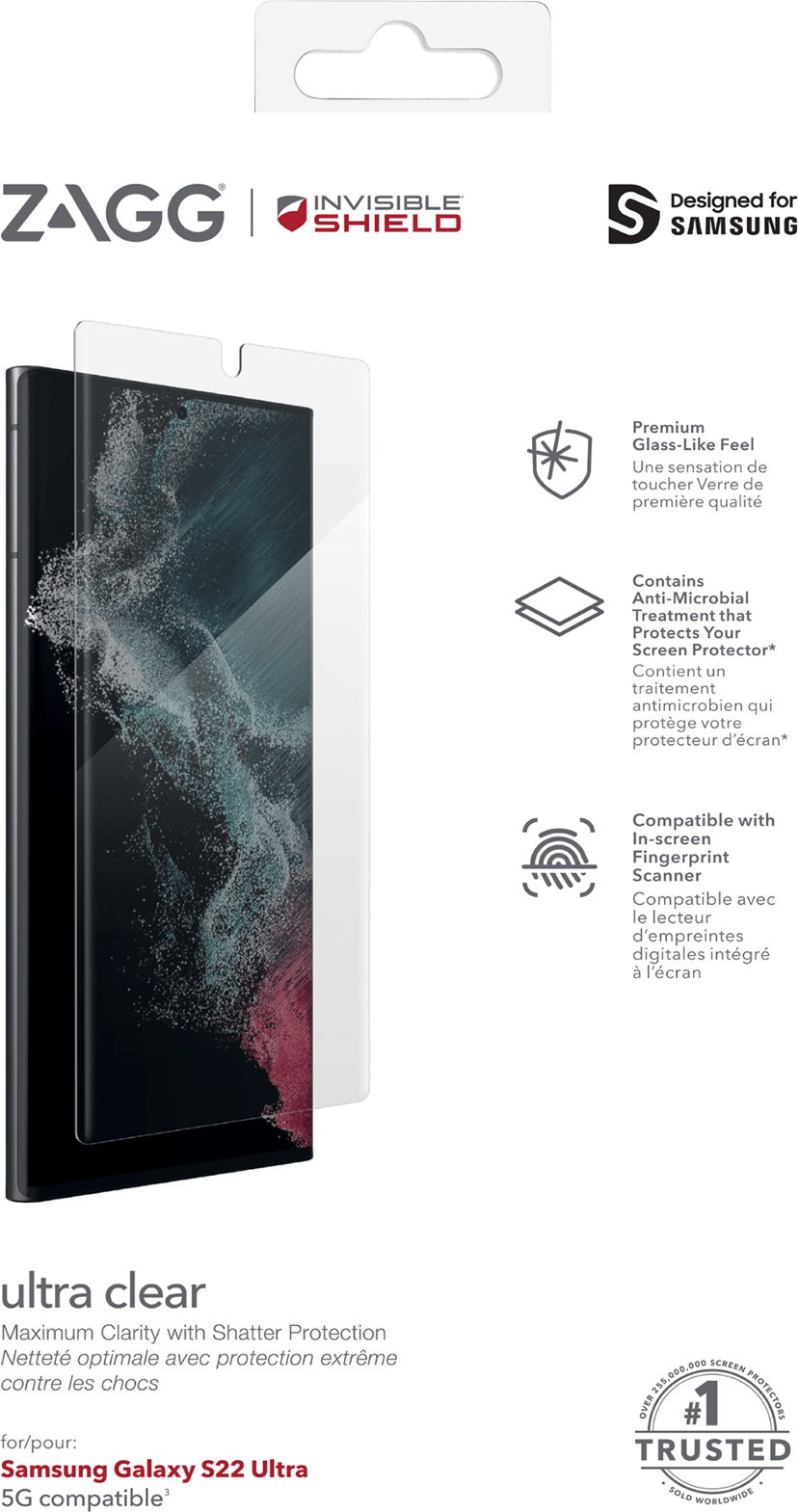 Zagg InvisibleShield Ultra Clear+ - Näytön suojus tuotteelle matkapuhelin - self healing malleihin Galaxy S22 Ultra