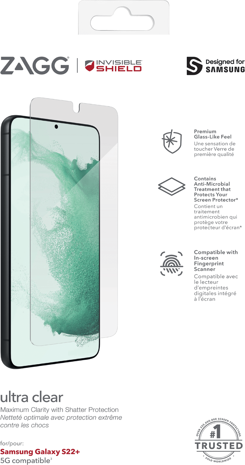 Zagg InvisibleShield Ultra Clear+ - Näytön suojus tuotteelle matkapuhelin - self healing malleihin Samsung Galaxy S22+