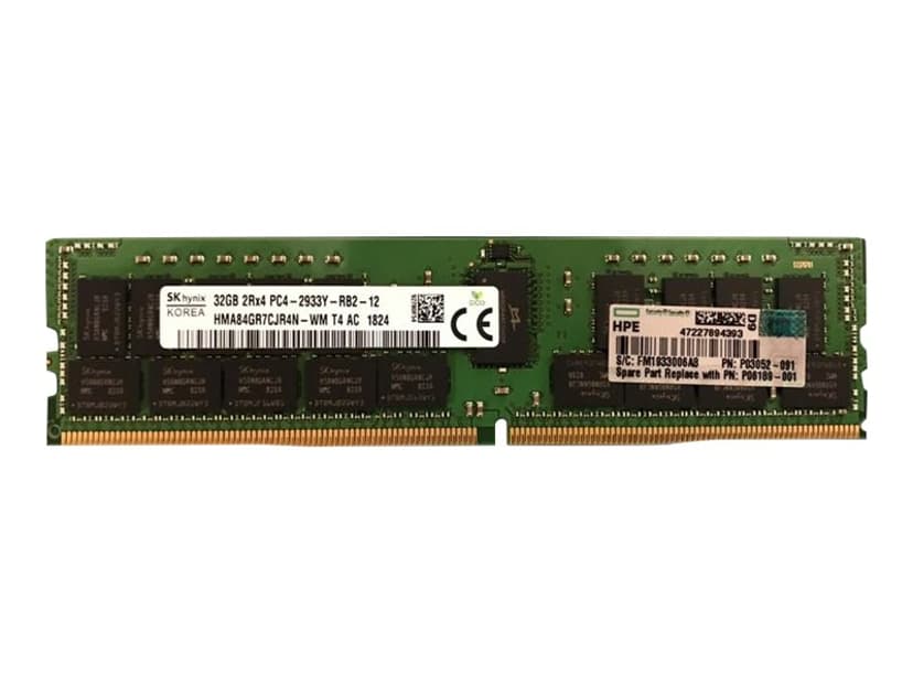 HPE 32GB (1X32GB) 2RX4 PC4-2933Y-R SMARTKIT #demo 32GB 2,933MHz DDR4 SDRAM DIMM 288-pin