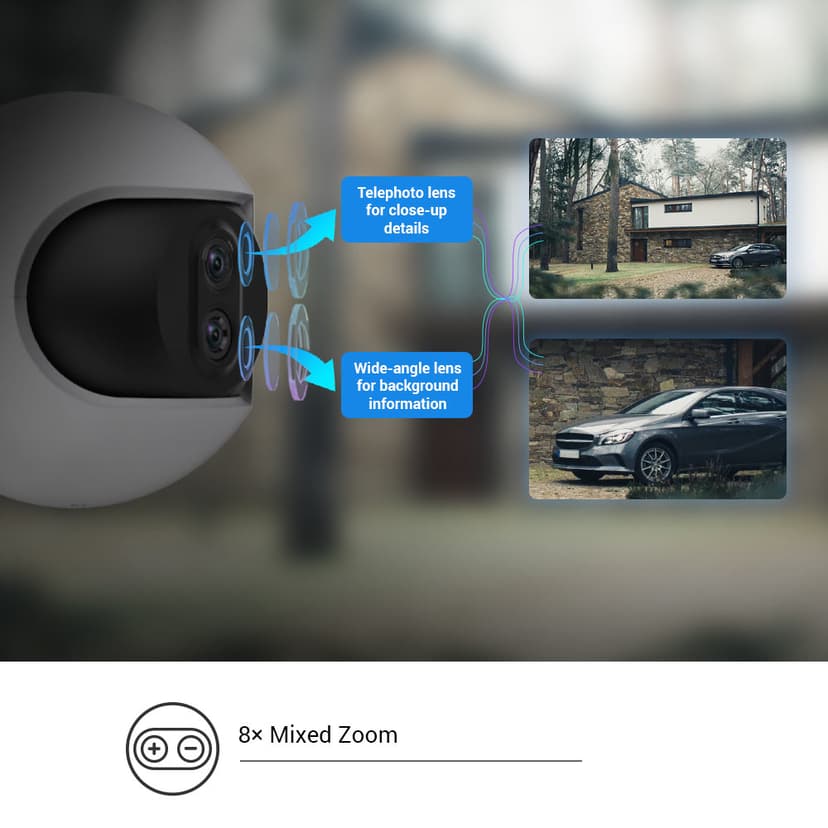 Ezviz C8PF PTZ-övervakningskamera med WiFi och dubbla linser