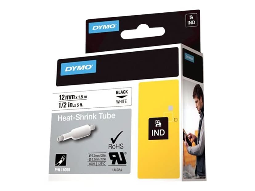 Dymo Tape RhinoPRO Krympeslange 12mm Svart/Hvit