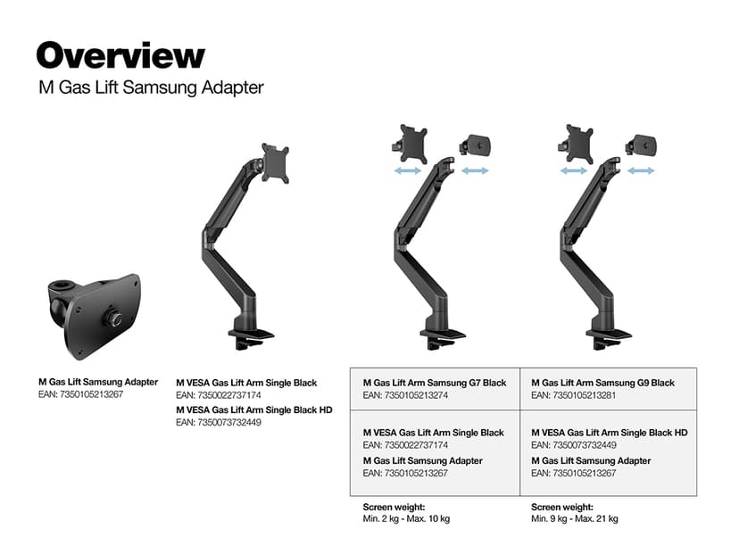 Multibrackets M Gaslift Arm Single – Samsung G7 musta