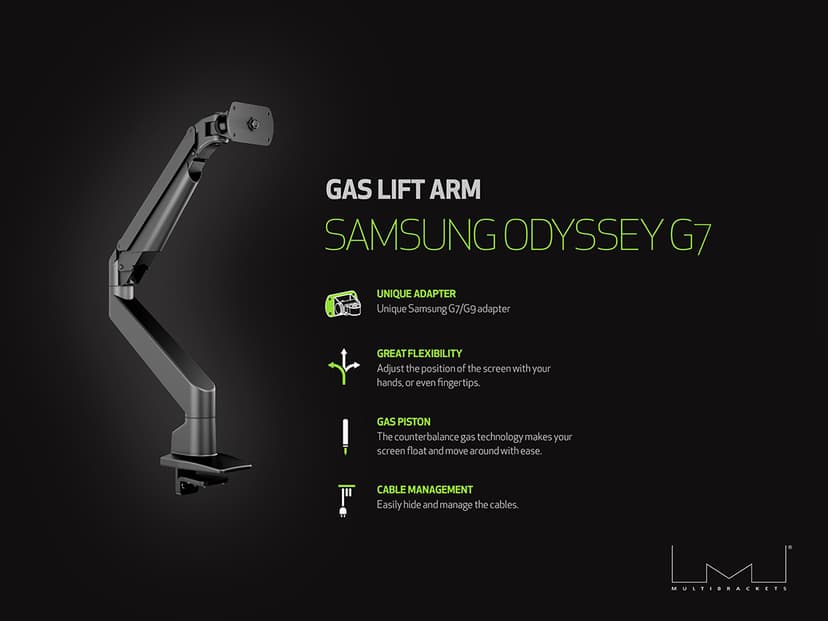 Multibrackets M Gaslift Arm Single - Samsung G7 Black - (Löytötuote luokka 2)