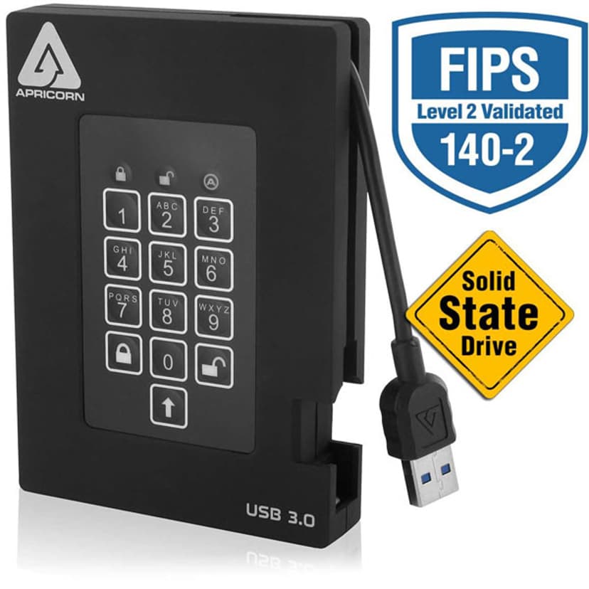 Apricorn Padlock Fortress SSD 0.25TB Svart