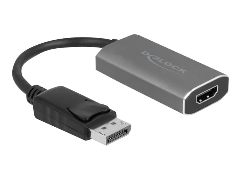 Delock - Näyttösovitin 20 nastan näyttöporttiliitin Uros 24 pin USB-C (power only), HDMI Tyyppi A Naaras Harmaa, Musta