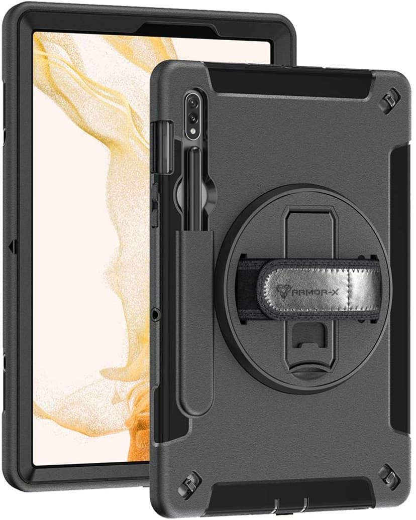 ARMOR-X Rainproof Military Grade Rugged Case With Hand Strap And Kick-stand Samsung Galaxy Tab S8 Svart