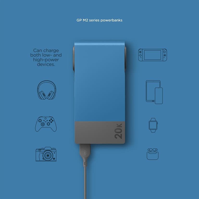 GP Powerbank M2 20000mAh USB-C PD, sininen 20000mAh