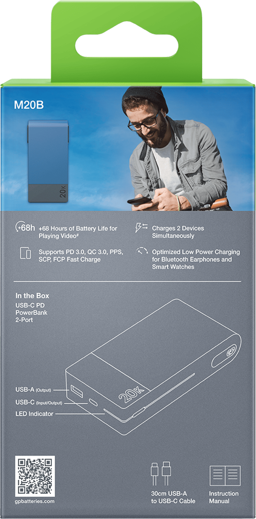 GP Powerbank M2 20000mAh USB-C PD, sininen