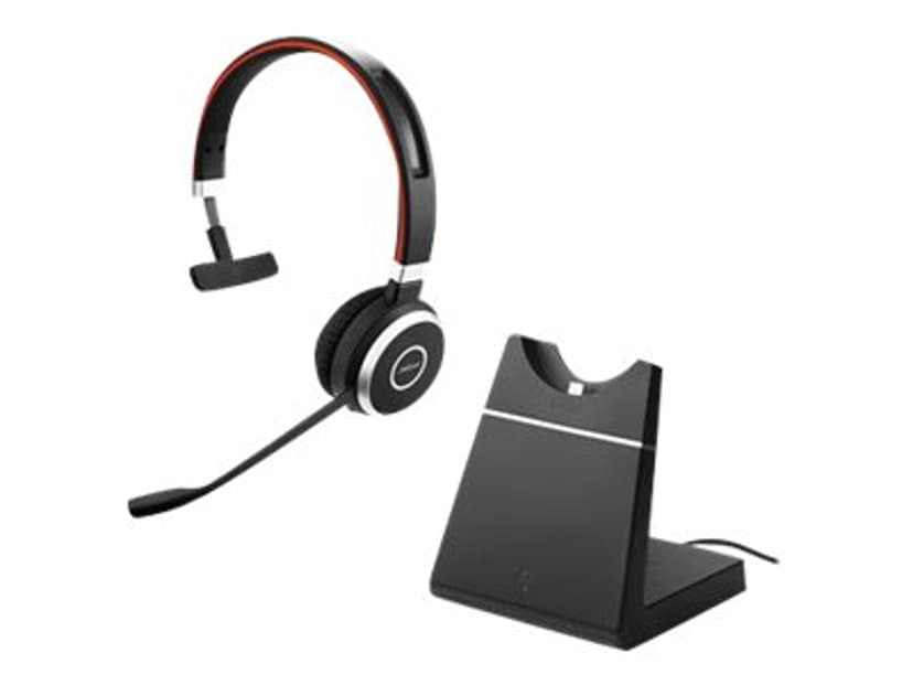 Jabra Evolve 65 SE MS Stand Headset USB-A, USB-A via Bluetooth-adapter Optimerat för MS Teams Mono Svart