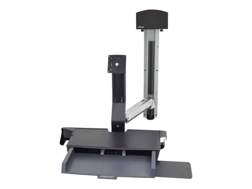 Ergotron Styleview Sit-Stand Combo System With Worksurface And Small Black CPU Holder