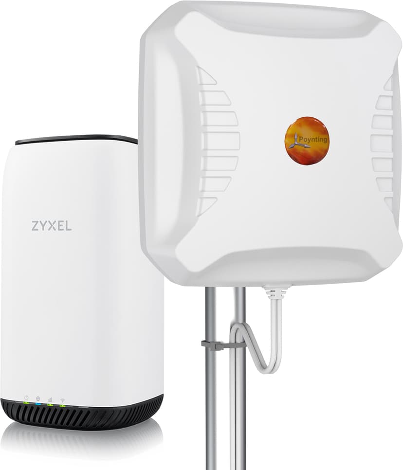 Zyxel Paketti, joka sisältää Zyxel NR5101 -reitittimen ja Poynting XPOL-2-5G -antennin