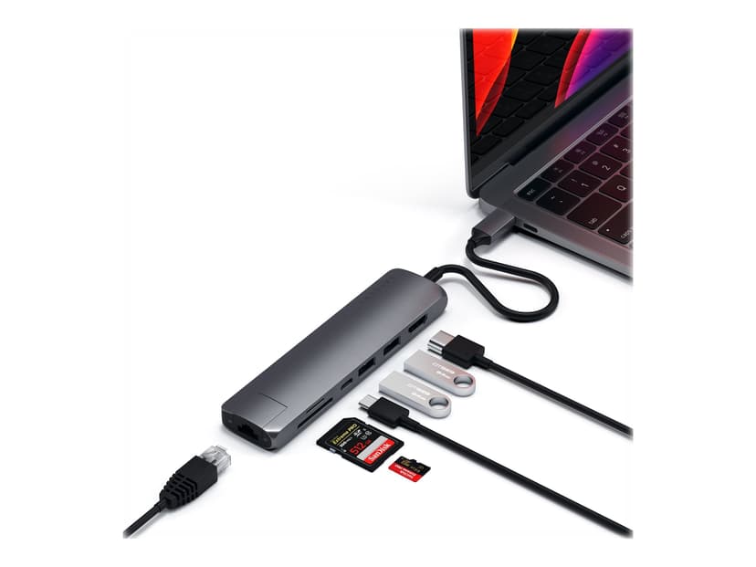 Satechi USB-C Slim Multi-Port with Ethernet Adapter USB-C Minitelakointiasema