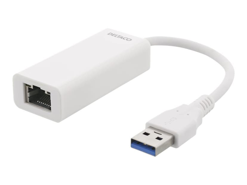 Deltaco USB 3.0 Gigabit -verkkosovitin ja sisäinen flash-muisti ajureita varten, valkoinen