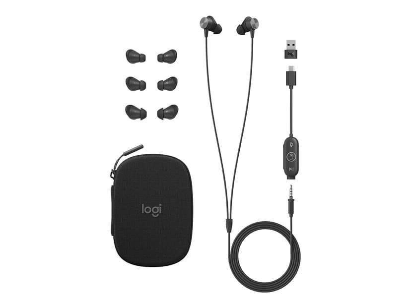 Logitech Zone Wired Earbuds Teams - Graphite - USB Kuuloke + mikrofoni 3,5 mm jakkiliitin Microsoft Teamsille Musta