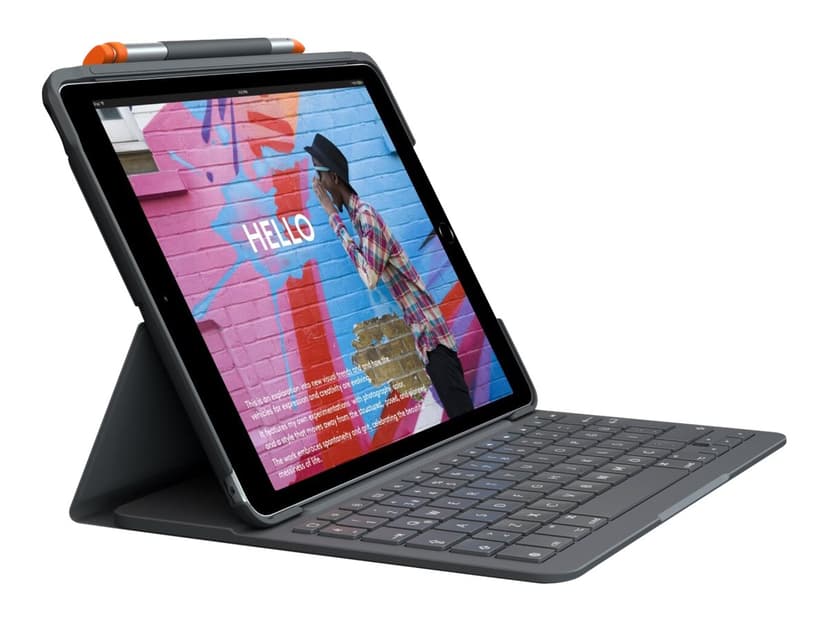 Logitech Slim Folio til iPad 7/8 & 9:e Gen Langaton, Bluetooth Pohjoismainen Harmaa Näppäimistö- ja kalvokotelo