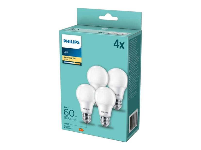 Philips LED E27 Normal Frost 8W (60W) 806 Lumen 4-Pack