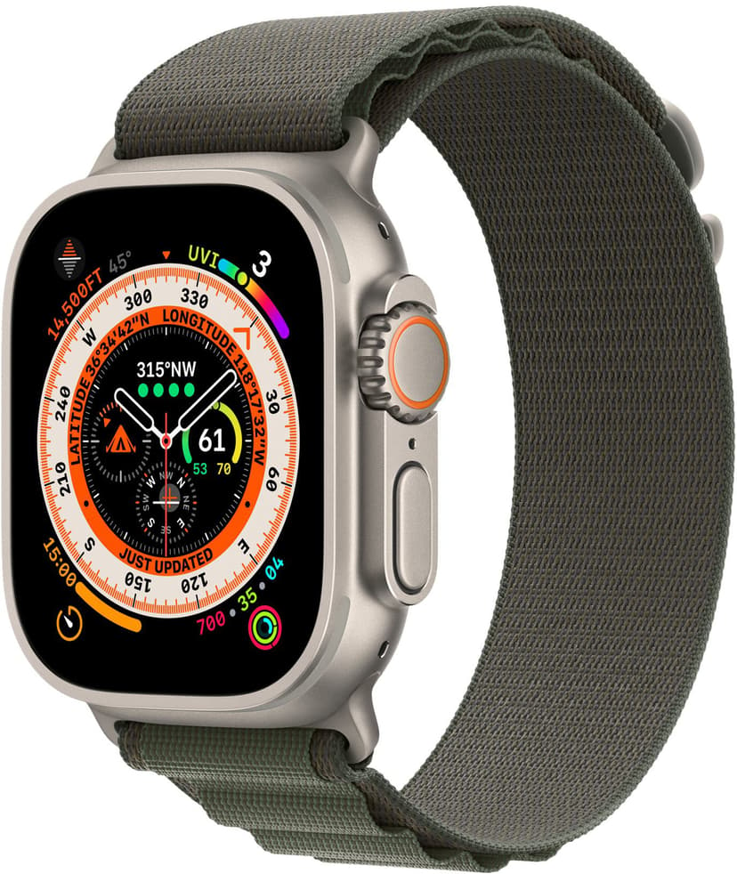 Apple Watch Ultra GPS + Cellular, 49mm Titanium Case with Green Alpine Loop Medium