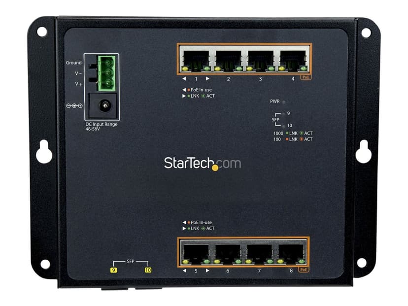 Startech StarTech.com IES101GP2SFW verkkokytkin Hallittu L2 Gigabit Ethernet (10/100/1000) Power over Ethernet -tuki Musta