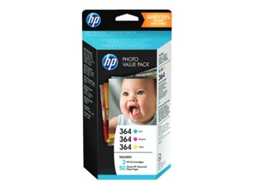 HP Blæk Value Pack (C/M/Y) No.364 + 50 Sheet 10X15cm Foto Paper