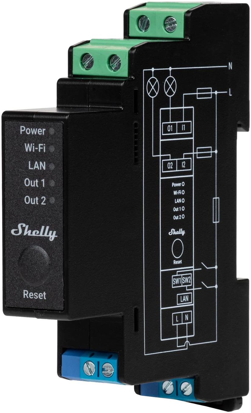 Shelly Pro 2Pm Din WiFi 2-Ch 25A Power Metering Black