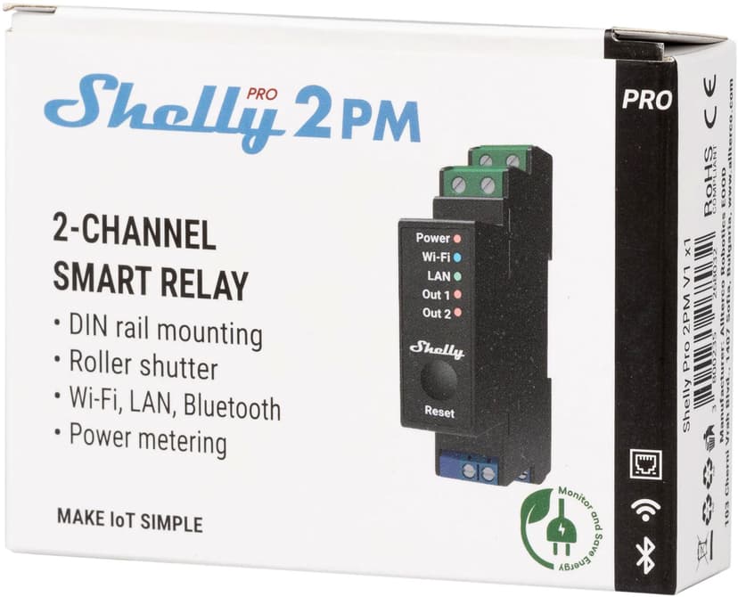 Shelly Pro 2Pm Din WiFi 2-Ch 25A Power Metering Black