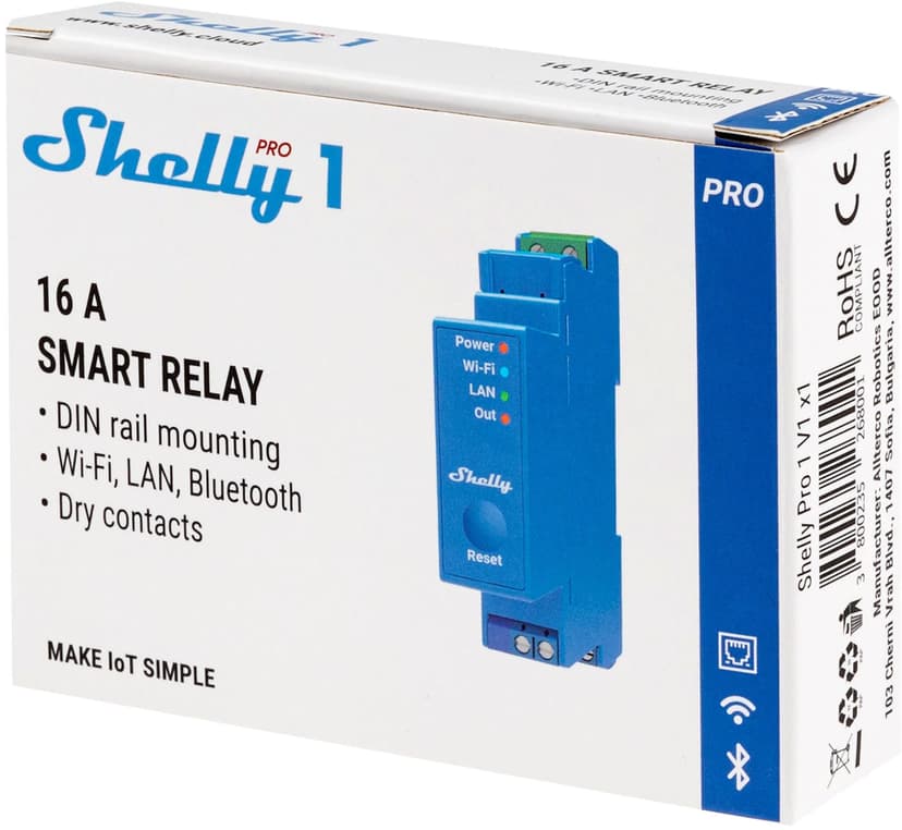 Shelly Pro 1 Din Wifi 1-Ch 16A Blue 5-Pack