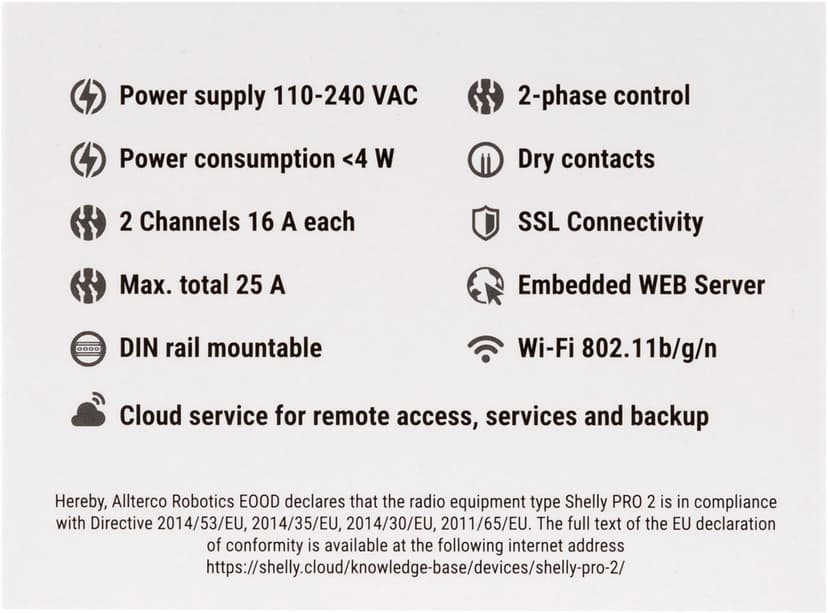 Shelly Pro 2 Din WiFi 2-Ch 25A Grey