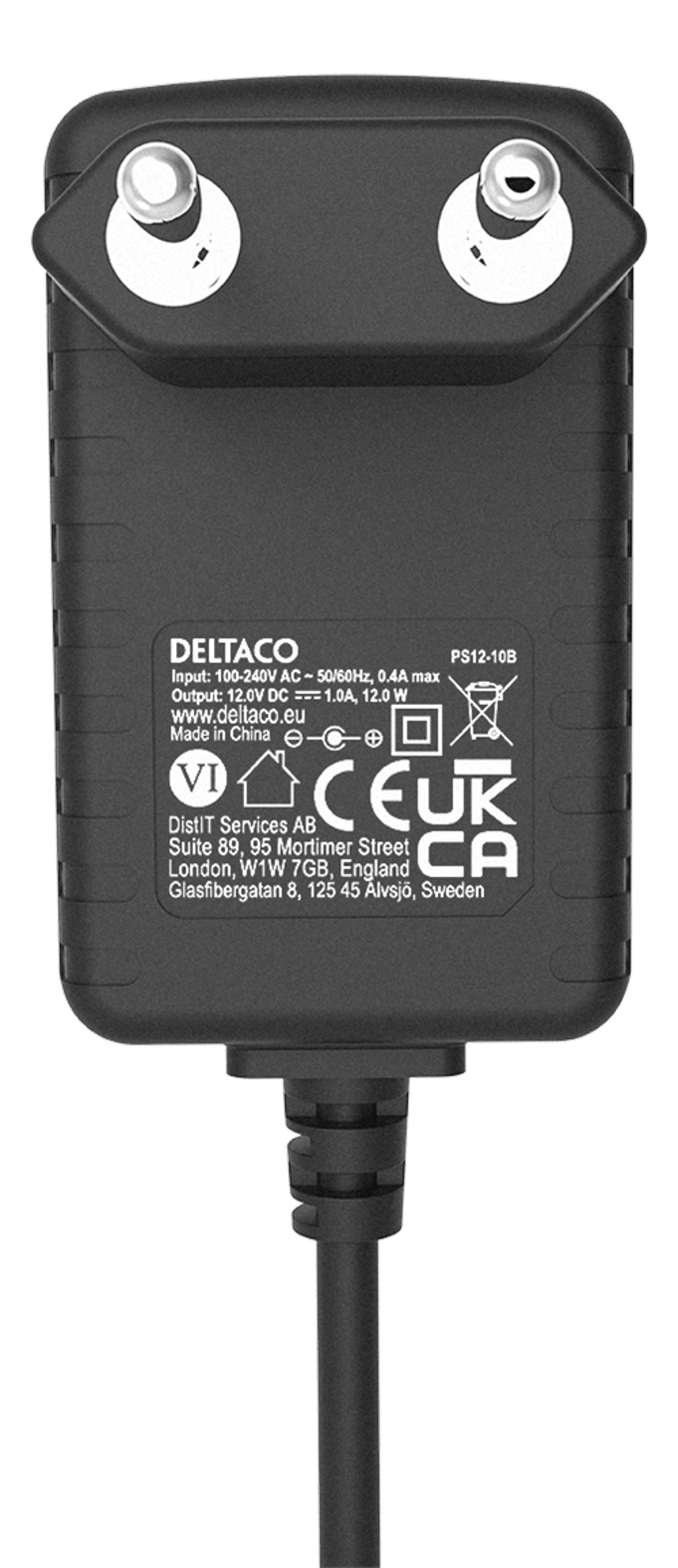 Deltaco Deltaco PS12-10B virta-adapteri ja vaihtosuuntaaja Sisätila Musta