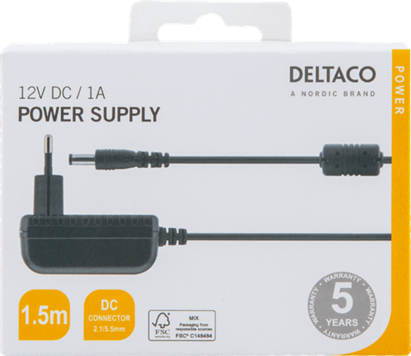 Deltaco Nätadapter 12/1A 12V 1A