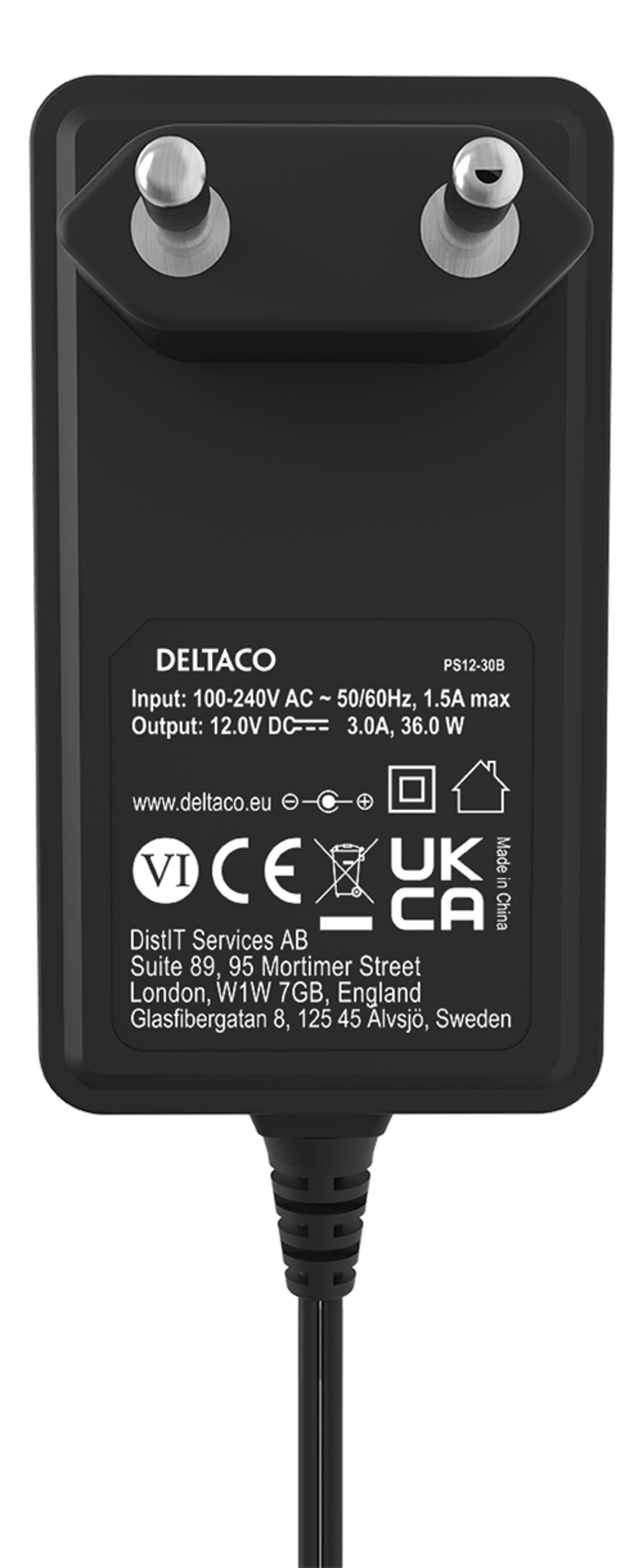 Deltaco Deltaco PS12-30B virta-adapteri ja vaihtosuuntaaja Sisätila 36 W Musta 36W