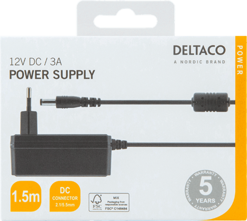 Deltaco Deltaco PS12-30B virta-adapteri ja vaihtosuuntaaja Sisätila 36 W Musta 36W