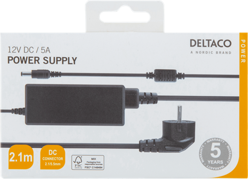 Deltaco Power Supply 100-240V To 12V 5A Black 12V 5A