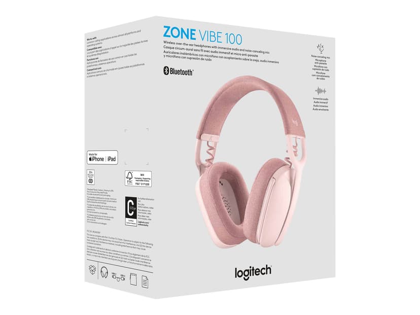 Logitech Zone Vibe 100 Kuuloke + mikrofoni Stereo Pinkki