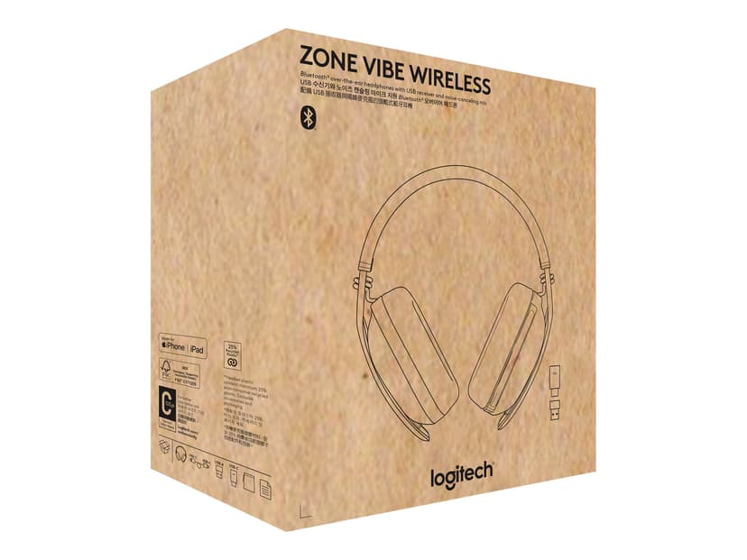 Logitech Zone Vibe Wireless Kuuloke + mikrofoni USB-C Bluetooth-sovitin Microsoft Teamsille Stereo Harmaa, Musta