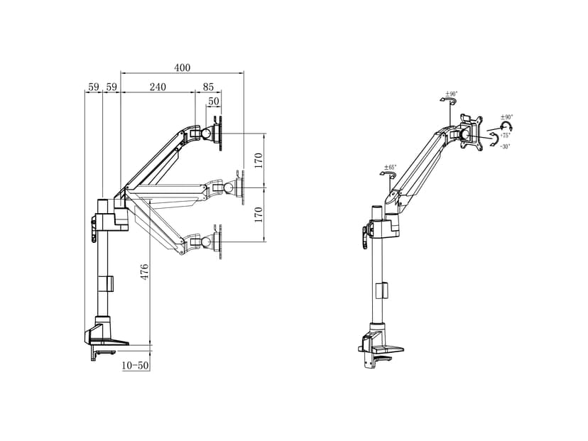 Multibrackets M VESA Gas Lift Arm Basic Pole Single
