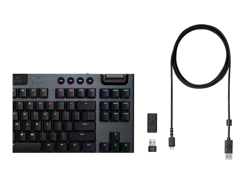 Logitech G915 TKL Tenkeyless LIGHTSPEED Wireless RGB Mechanical Gaming Keyboard Langaton, Bluetooth, LIGHTSPEED, USB Yhdysvaltain englanti kansainv. Näppäimistö