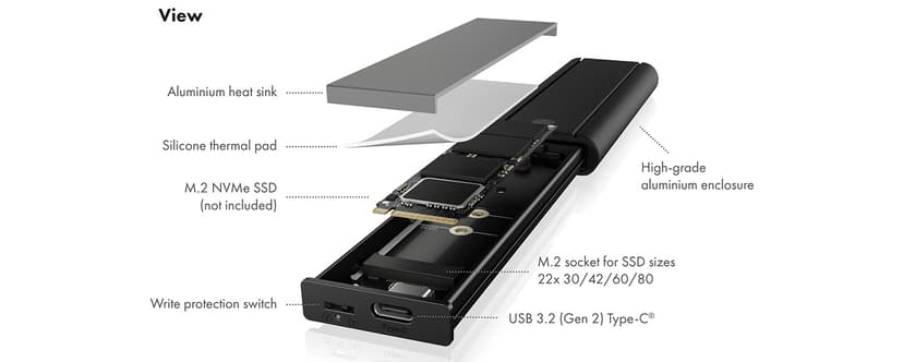 Raidsonic Icybox Usb-c Enclosure For M.2 Nvme SSD M.2 PCI Express (NVMe) Musta