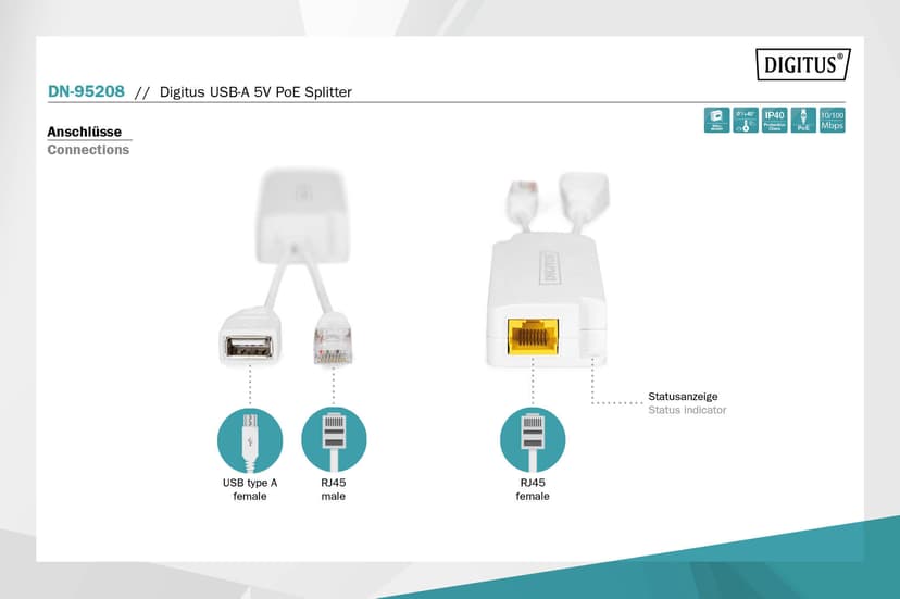 Digitus USB-A 5V/2.5A PoE Splitter