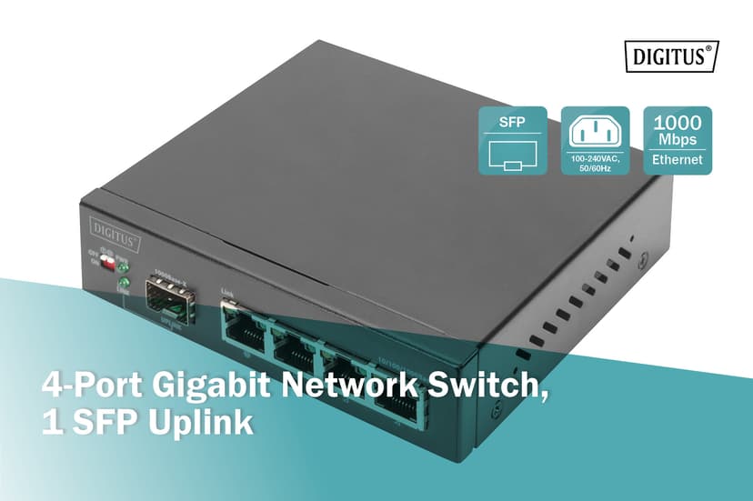 Digitus 4-Portars Gigabit Switch With 1 SFP Uplinks