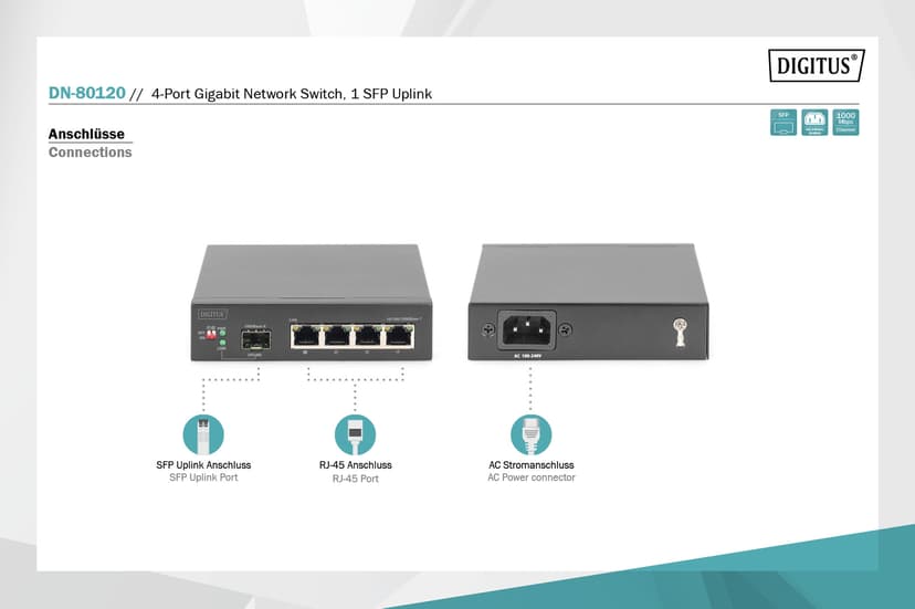 Digitus 4-Portars Gigabit Switch With 1 SFP Uplinks