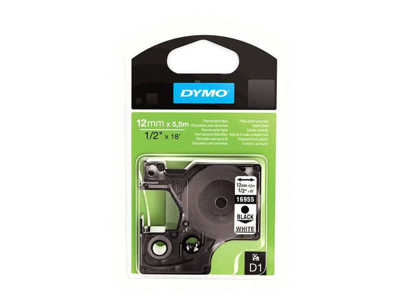 Dymo Tape D1 12mm Svart/Vit Permanent Polyester