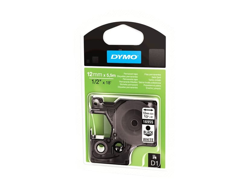 Dymo Tape D1 12mm Svart/Hvit Permanent Polyester
