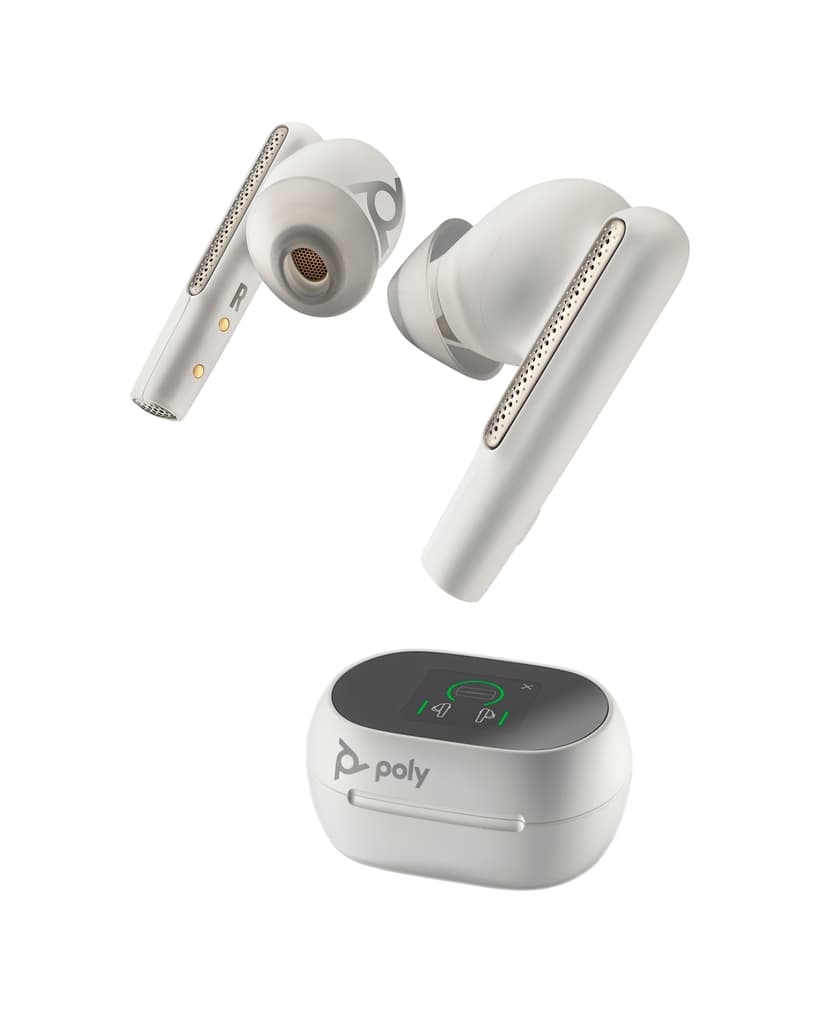 HP Poly Voyager Free 60+ Aidosti langattomat kuulokkeet USB-C Bluetooth-sovitin Optimoitu MS Teamsille Valkoinen