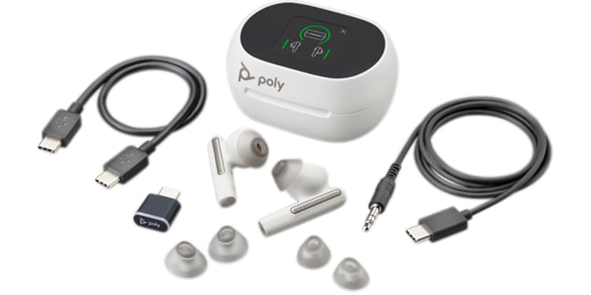 HP Poly Voyager Free 60+ Aidosti langattomat kuulokkeet USB-C Bluetooth-sovitin Optimoitu MS Teamsille Valkoinen