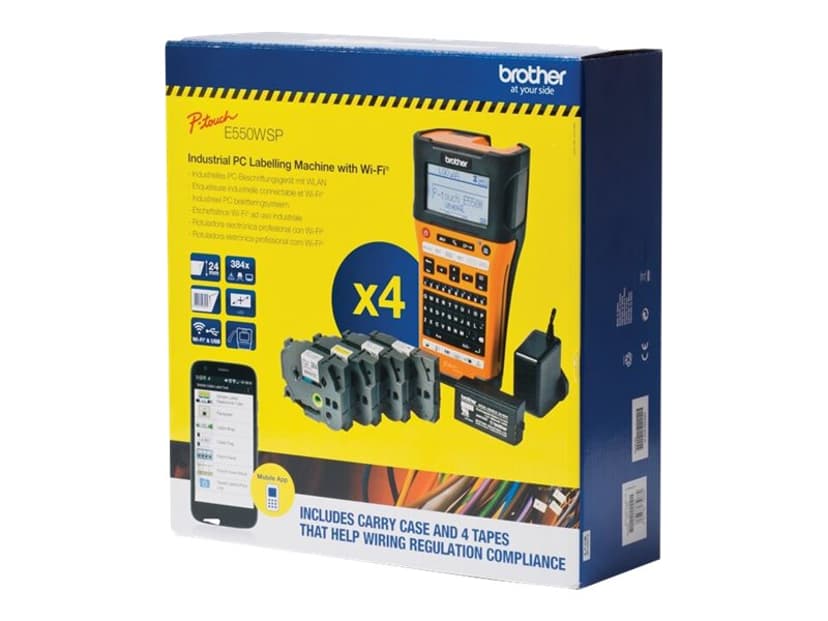 Brother P-Touch PT-E550W + 4x TZe-Tape + Bärväska