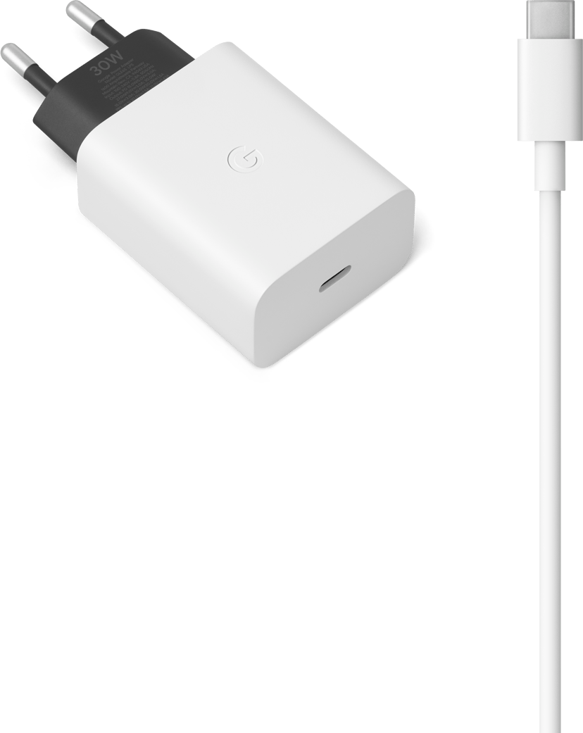 Google - Power adapter - 30 Watt - 3 A - PD (24 pin USB-C) - on cable:  USB-C - white - United States