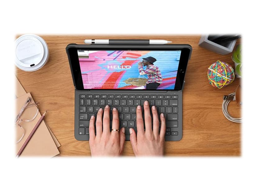 Logitech Slim Folio till iPad 7/8 & 9:e Gen Trådlös Hela norden Grå Tangentbord och foliefodral
