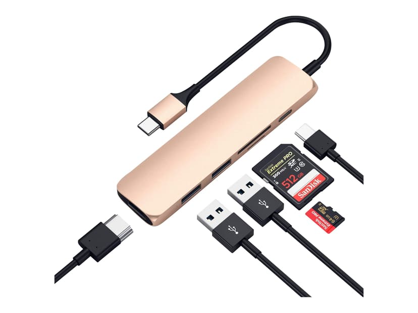 Satechi Slim USB-C MP Adap V2 HDMI USB 3.0 Cardreader Gold USB 3.2 Gen 1 (3.1 Gen 1) Type-C