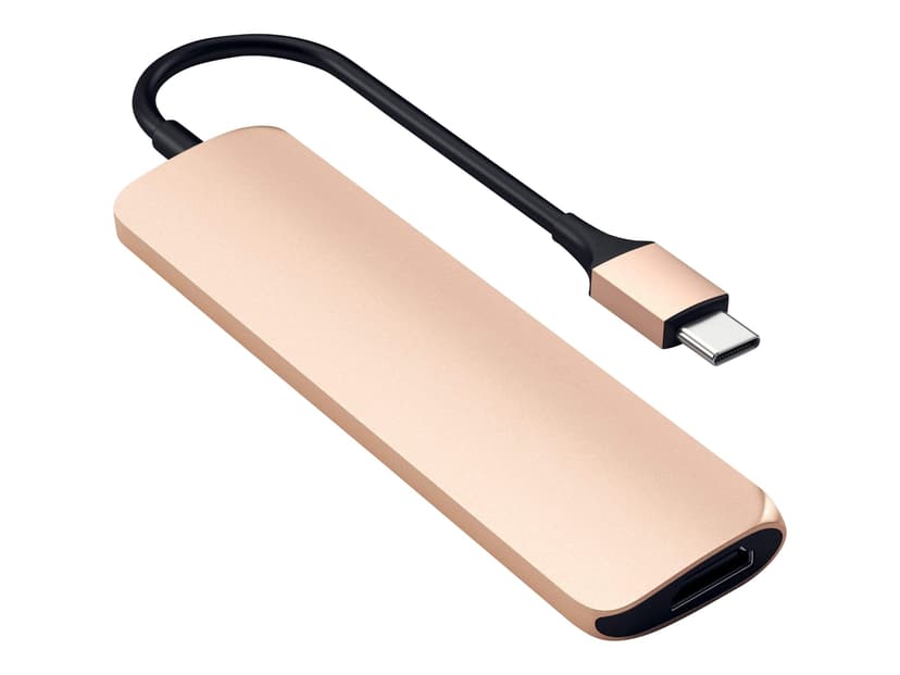 Satechi Slim USB-C MP Adap V2 HDMI USB 3.0 Cardreader Gold USB-C Telakointiasema