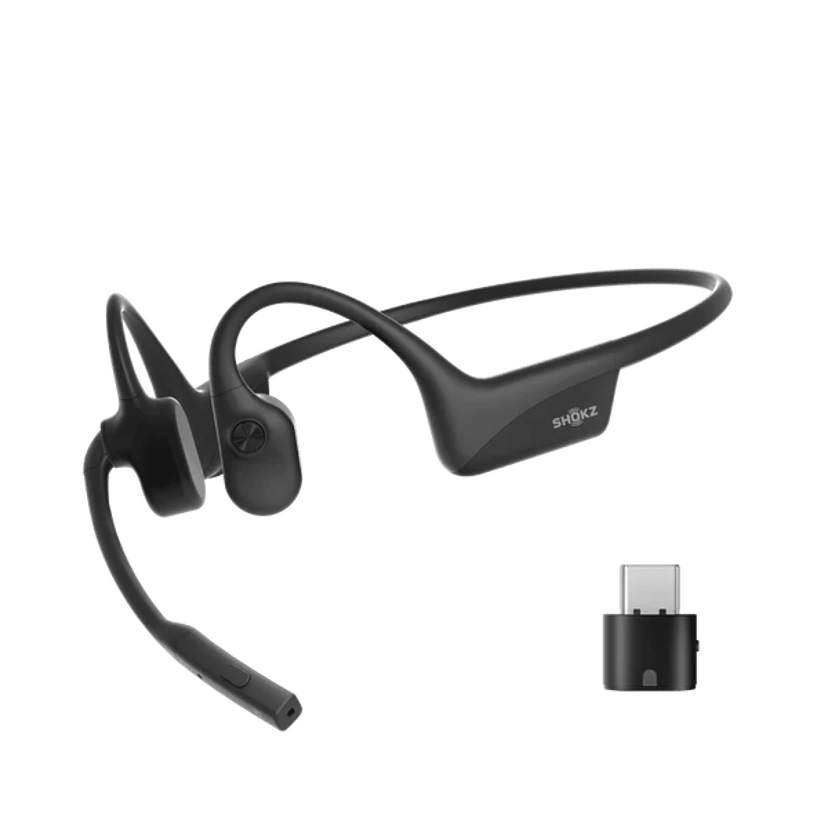 AfterShokz OpenComm2 UC USB-C Headset USB-C via Bluetooth-adapter Zoom  Stereo Svart
